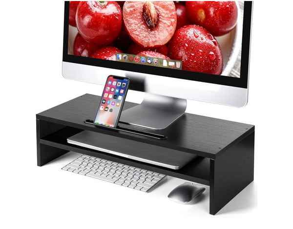 Monitor Stand Riser 21.7 Inch 2 Tier Desktop Stand Desk Storage Organizer with Phone Holder and Cable Management