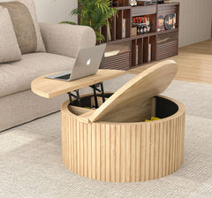 34.6'' Farmhouse Fluted Lift Coffee Table with Storage Wood Center Table with Large Hiddern Storage