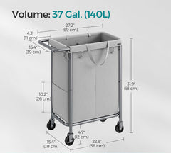 SONGMICS 37.0 Gallons (140 L Laundry Basket 2-Section w/ Wheels -  Gray