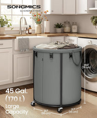 SONGMICS 45 Gallon (170 L) Laundry Basket Removable Liner Bag w/ Wheels - Slate Gray