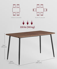 VASAGLE 55.1" Dining Table for 4-6 People Modern Kitchen Table - Walnut