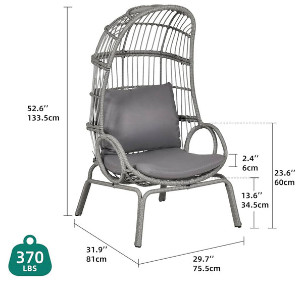 YITAHOME Outdoor Narrow Egg Chair Wicker, Patio Rattan Basket Chair with 370lbs Capacity