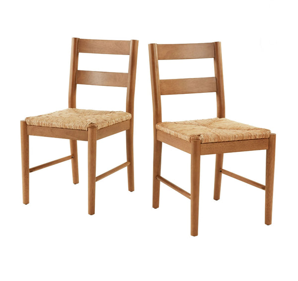 My Texas House Laurel Dining Chairs with Woven Seagrass Seat, Warm Brown, 2 Pack