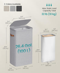 SONGMICS 100L Laundry Hamper Basket w/ Lid & Removable Bag - Gray
