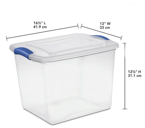 Sterilite 27 Qt. Clear Plastic Storage Bin, Clear Plastic Storage Container with Lid and Blue Latches