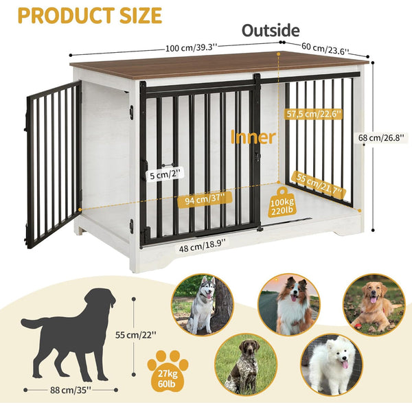 Heavy Duty Wood Barn Door Furniture Crate Indoor Dog Kennel Decor - White