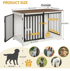 Heavy Duty Wood Barn Door Furniture Crate Indoor Dog Kennel Decor - White