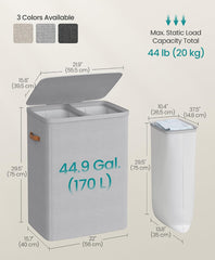 SONGMICS 170L Laundry Hamper Basket w/ Lid & 2 Removable Bags - Gray