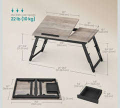 SONGMICS Bed Laptop Desk Folding Bed Table Adjustable Angle & Height - Gray