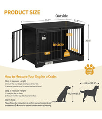 Heavy Duty Dog Crate Furniture w/ Barn Door Wood Indoor Kennel - Black