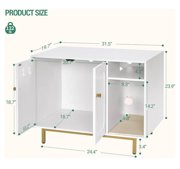 Cat Litter Box Enclosure Hidden Litter Box Furniture Indoor Cat House with Storage Shelf - White