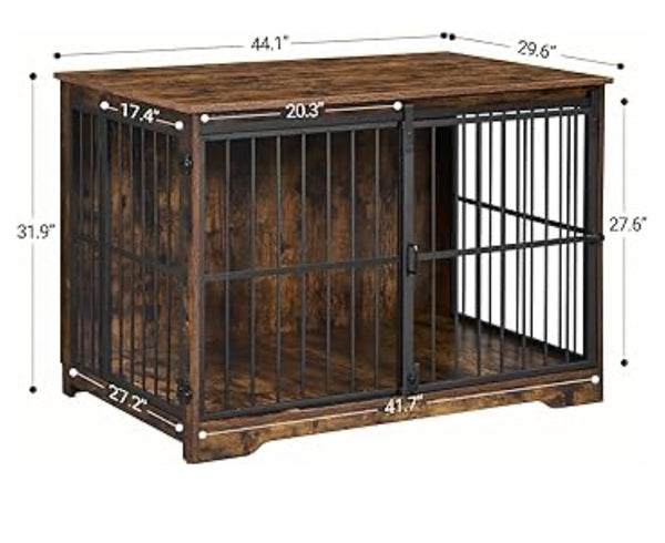 Dog Crate Double Door with Barn Door Dog Kennel Indoor End Side Table - Brown ***top dent - open box***