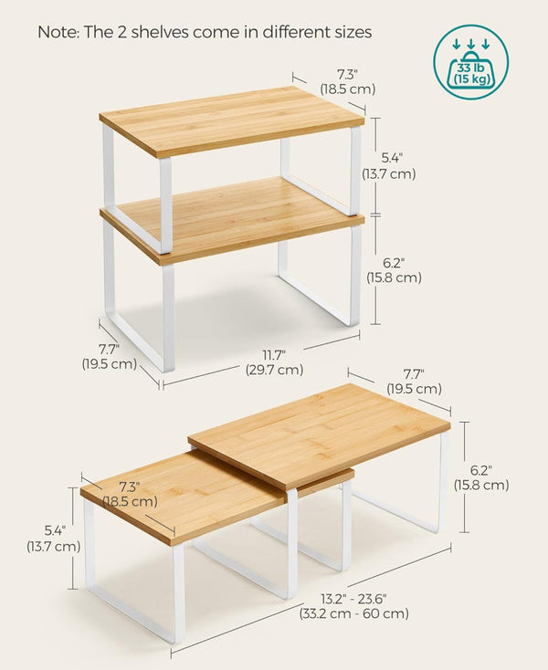 SONGMICS Spice Racks Stackable, Expandable- Set of 2 - White/Beige