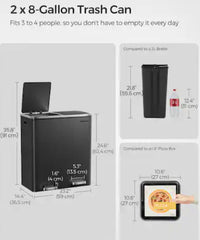 SONGMICS 2 x 8 Gallon Garbage Trash Can 2 Compartments Foot Pedal Soft Close Lid - Black