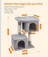 Feandrea 40.6" Cat Tree Tall Tower Cute Plush Condo w/ Scratch Pole - Light Gray