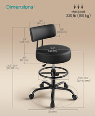 SONGMICS Drafting Chair w/ Backrest Height Rolling Stool PU Leather w/ Adjustable Height - Black