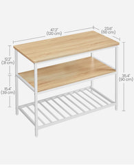 VASAGLE Kitchen Island w/ 3 Shelves Storage Cabinet Steel Structure w/ Large Wooden Worktop - Golden Oak