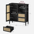 VASAGLE Boho Buffet Cabinet Rattan Sideboard w/ Drawers & Adjustable Shelves - Ink Black