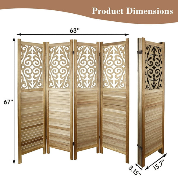 4 Panel Wood Room Divider Wood Carved Partition  #4 ( 15.7"L x 1"W x 67"H)