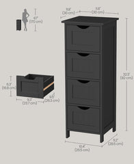 VASAGLE Floor Storage Cabinet Freestanding Organizer w/ 4 Drawers - Black