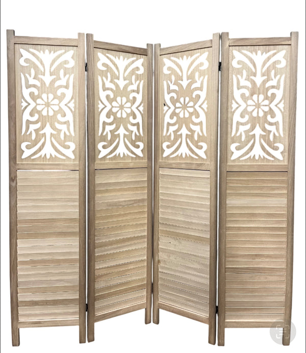 4 Panel Wood Room Divider Wood Carved Partition # 1 ( 15.7"L x 1"W x 67"H)