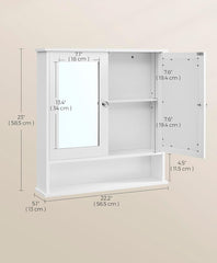 VASAGLE Bathroom Cabinet w/ Mirror Wall-Mounted 2 Mirrored Doors - White