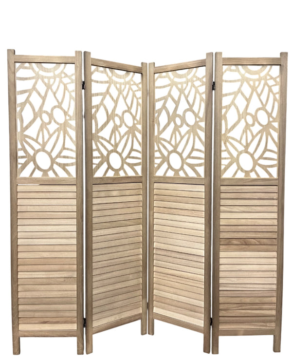 4 Panel Wood Room Divider Wood Carved Partition #3 ( 15.7"L x 1"W x 67"H)