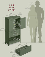 VASAGLE Bathroom Floor Cabinet w/ 2 Doors & Adjustable Shelves - Green