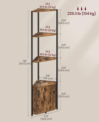 VASAGLE 5-Tier Corner Shelf w/ Cabinet Freestanding Bookshelf - Brown