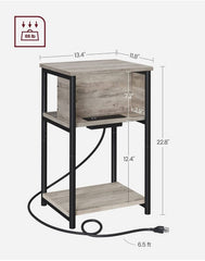 VASAGLE Small Side End Table w/ Charging Station 3-Tier - Greige / Black