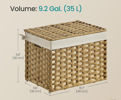 SONGMICS 9.2 Gallon (35L) Foldable Woven Storage Basket w/ Lid - Natural