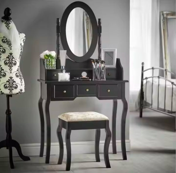 Classic Black Makeup Vanity Set w/ Silver Decor ( chair included )