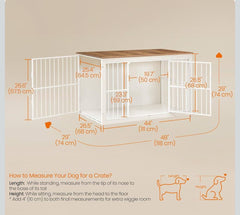 Feandrea 48" Dog Crate Heavy-Duty Dog Kennel Side End Table Wooden Dog Cage - Rustic White / Honey Brown ***open box***