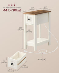VASAGLE 2-Tier End Side Table Small Accent Nightstand w/ Storage Drawer - Rustic White / Honey Brown
