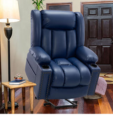 Power Lift Chairs Recliners 3 Position Lift Recliner Chair for Small Space Heating and Massage USB-A USB-C Cup Holder Side Pocket Faux Leather- Blue