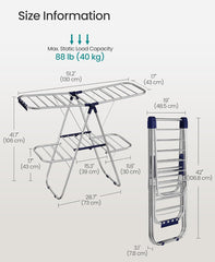 SONGMICS Clothes Drying Rack Foldable Metal Airer w/ Sock Clips - Blue