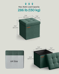 SONGMICS 11.8" Small Folding Storage Ottoman Linen-Look Fabric - Green