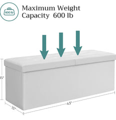 SONGMICS 43" Folding Storage Ottoman Bench w/ Flipping Lid - White