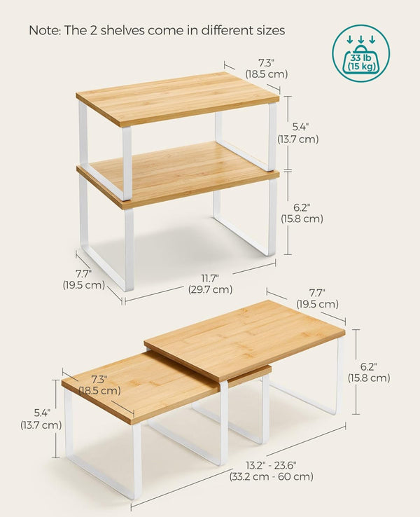 SONGMICS Cabinet Organizer Shelf Kitchen Counter Shelves Kitchen Storage Spice Rack - White