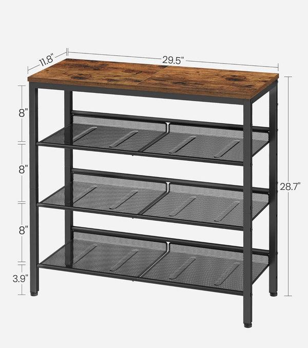 VASAGLE Shoe Rack for Entryway 4-Tier Shoe Rack Organizer with Storage - Rustic Brown