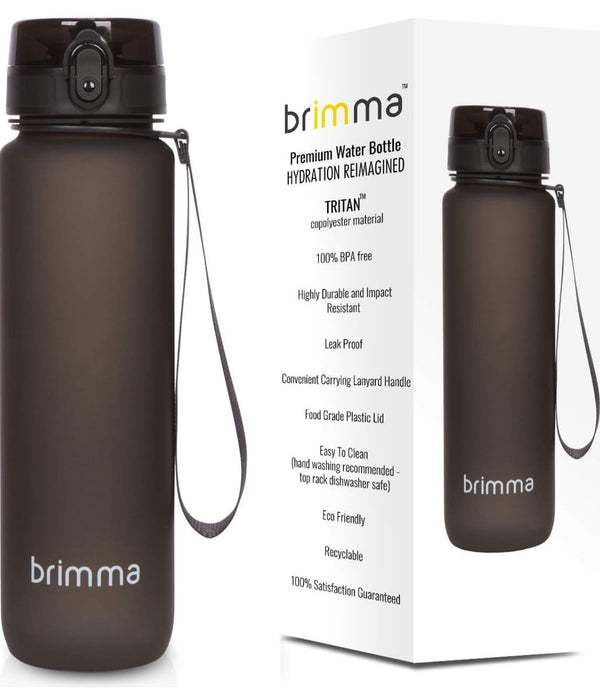 Brimma Premium Sports Water Bottle with Leak Proof Flip Top Lid 50oz - Black