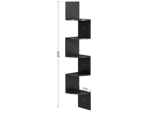 VASAGLE 5-Tier Corner Shelf Wall Mount Floating Corner Bookshelf - Ink Black