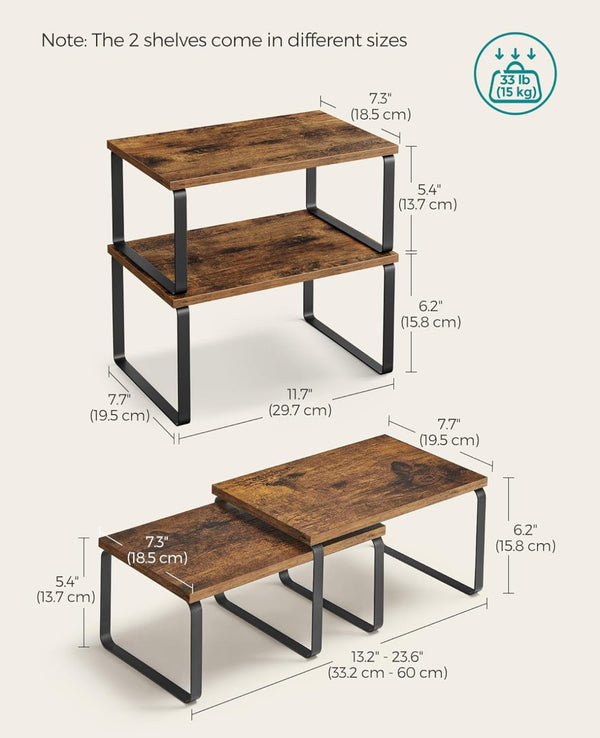 SONGMICS Cabinet Organizer Shelf Spice Rack Set of 2 - Brown