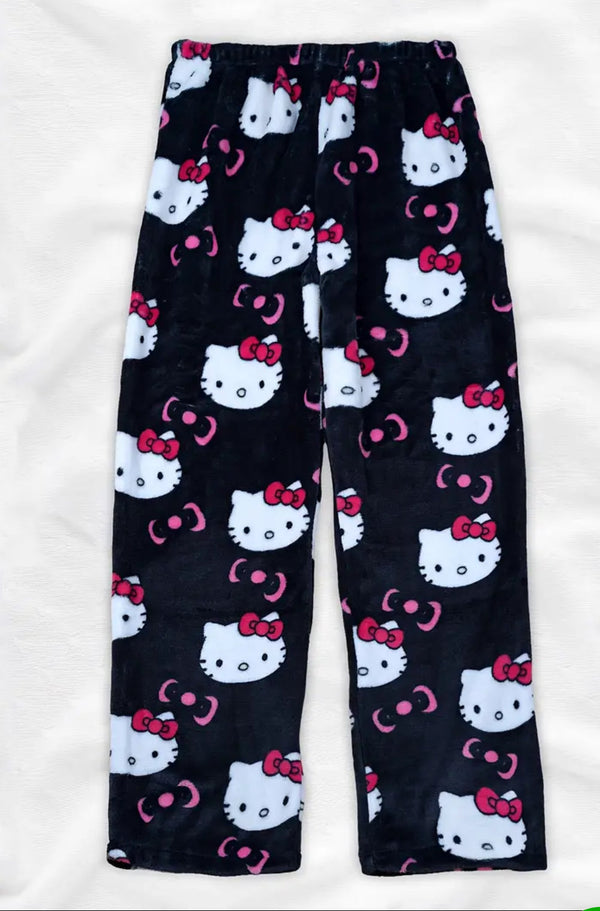 Girl's Soft Flannel Sanrio Hello Kitty Pajama Pants Black - Size 2XL