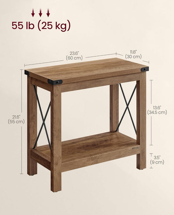 VASAGLE 2-Tier End Side Table w/ Bottom Shelf Nightstand - Honey Brown