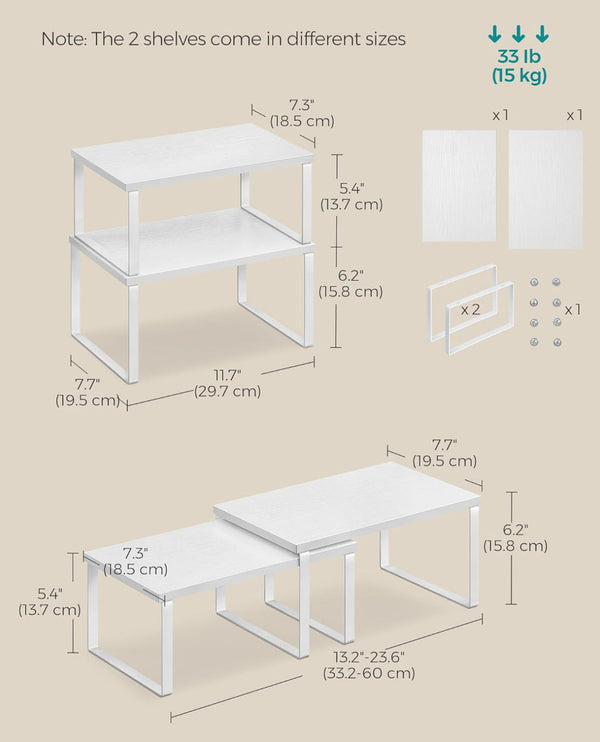 SONGMICS Spice Rack Stackable Expandable Set of 2 - White