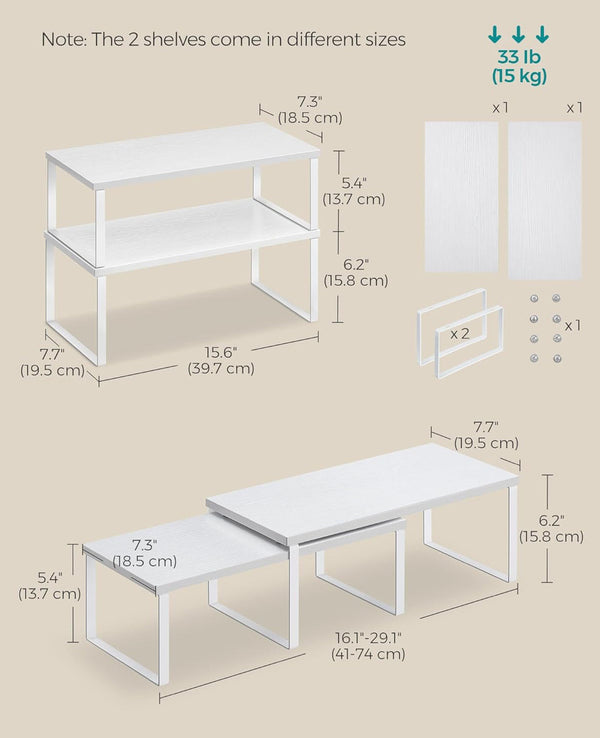 SONGMICS Spice Rack Stackable Expandable 15.6"W Set of 2 - White