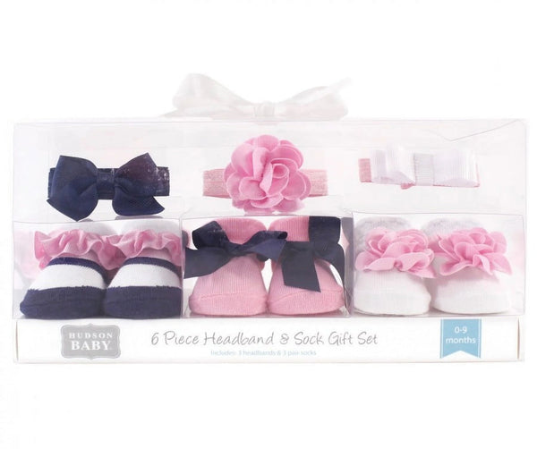 Hudson Baby Headband and Socks Giftset, 6-Piece, 0-9 Months