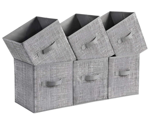 SONGMICS Storage Cubes 11-Inch Non-Woven Fabric Bins Set of 6 - Cattail Gray