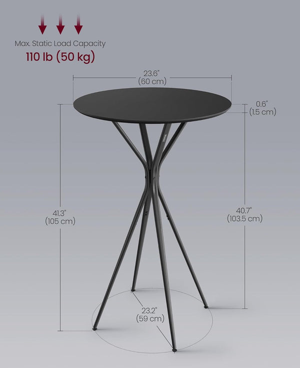 VASAGLE Bar Round Cocktail High Top Pub Bistro Table - Ink Black